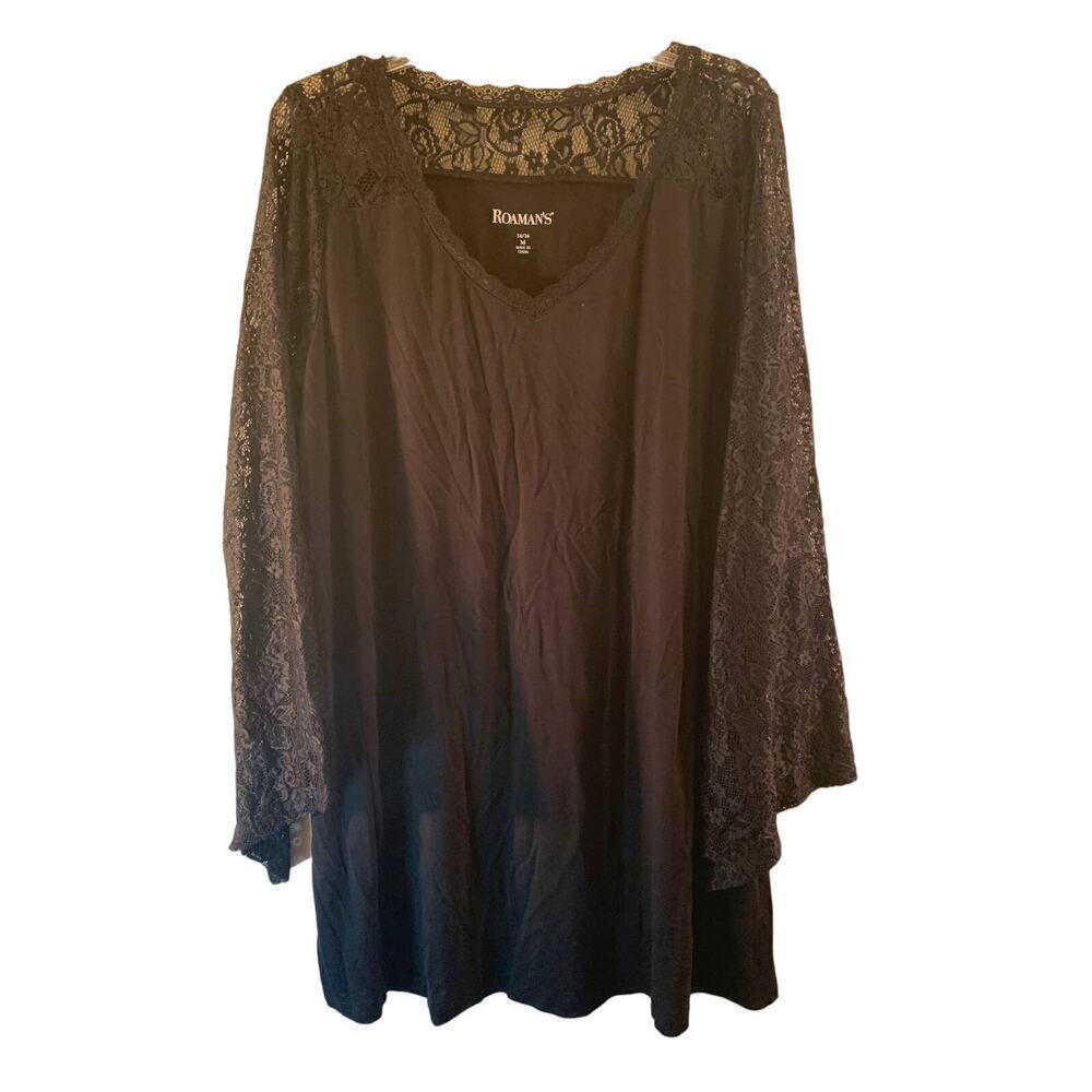 ROAMAN’S Women’s Black Top with Lace Sleeves / Size: 14-16 - Picture 1 of 8